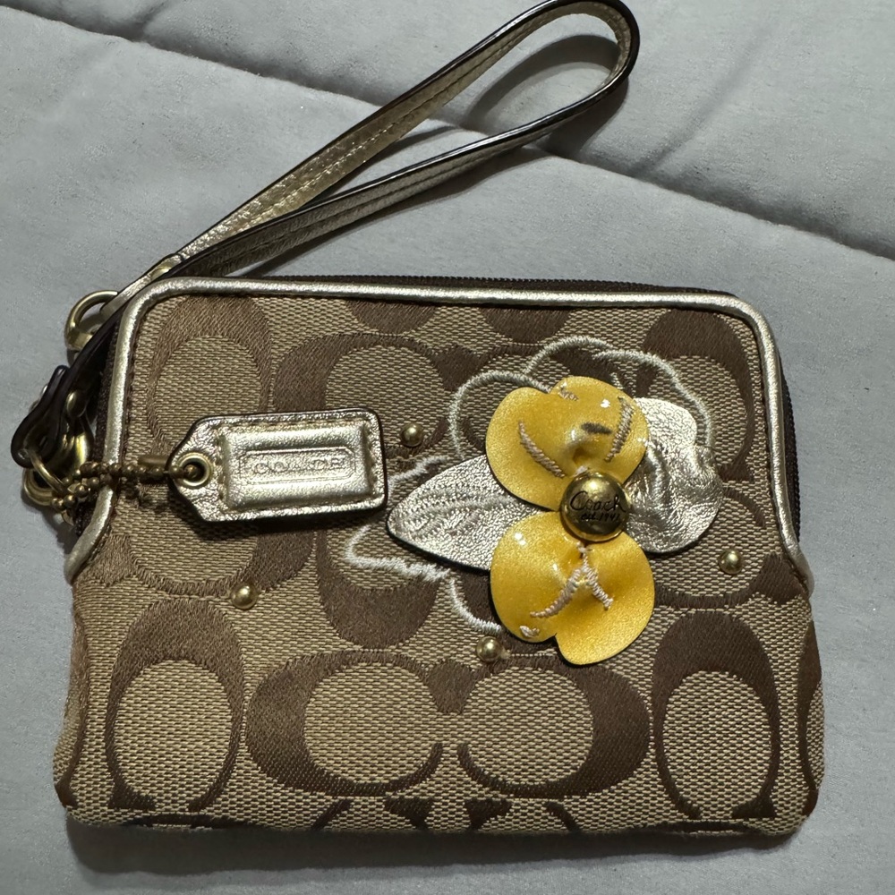 Coach Vintage Signature Wristlet with Flower Accent
